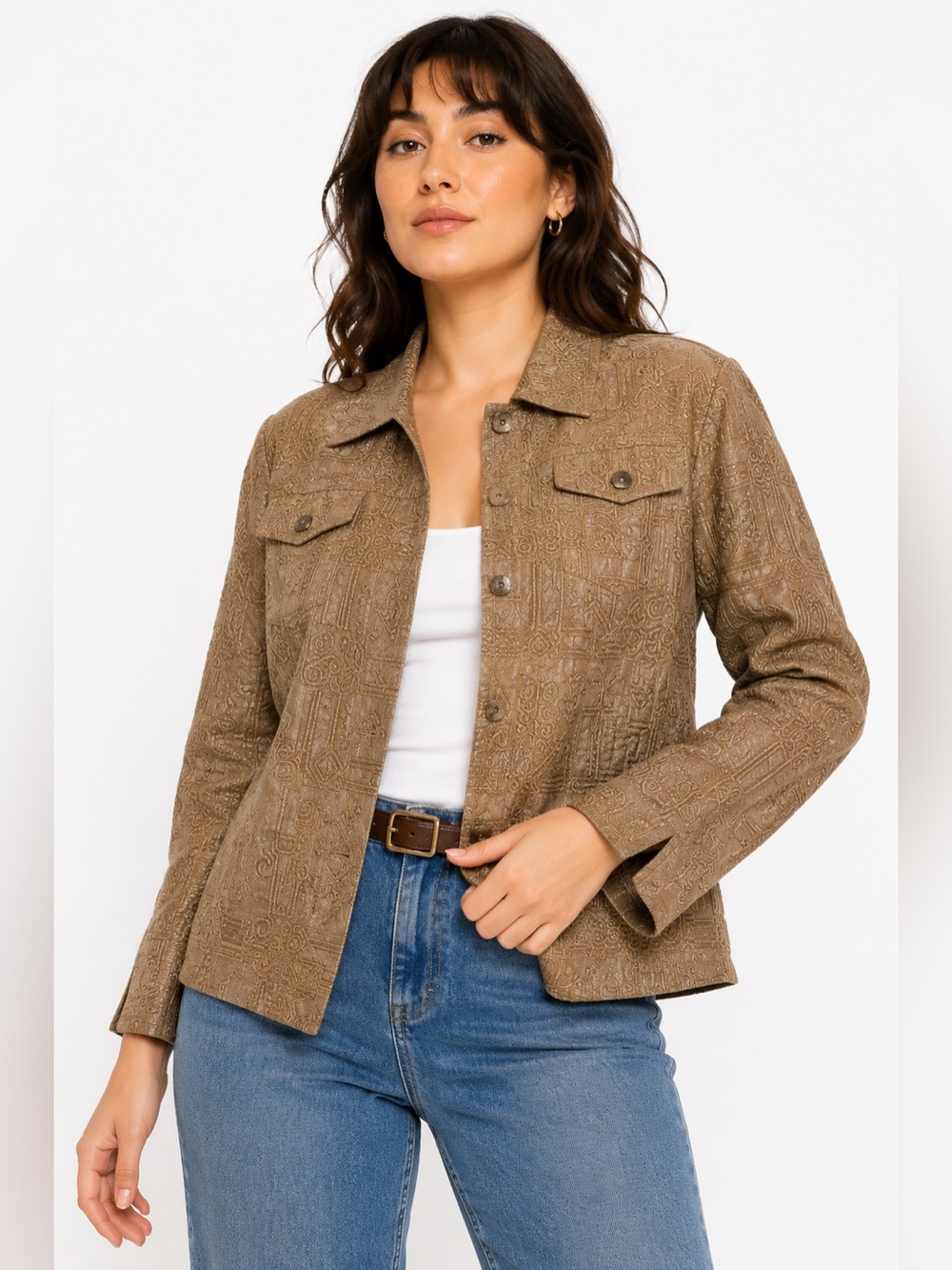 Y2K Coldwater Creek Metallic Abstract Embroidered Blazer Jacket (Light Brown) M